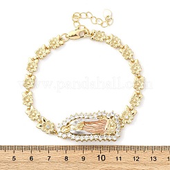 Messing-Armbänder mit Mikropflaster und klaren Zirkonia-Blumengliedern für Damen&nbsp;BJEW-U044-03A-G