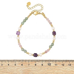Bracelets composés de perles rondes et cubiques facettées en pierres précieuses naturelles mélangées&nbsp;BJEW-JB14336-02