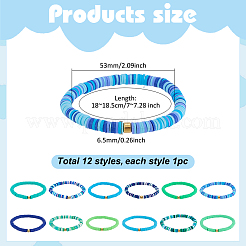 Juego de 12 pulsera elástica de cuentas heishi de arcilla polimérica de 12 colores con cuentas de plástico&nbsp;BJEW-PH01903
