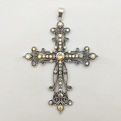Vintage Barock-Stil Legierung Kristall AB Strass Kreuz Anhänger Halsketten&nbsp;NR4788