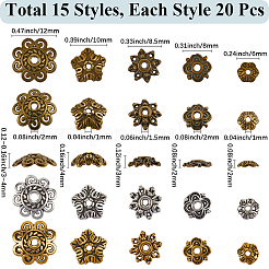 300 Stück 15 Stile tibetischen Stil Legierung Blume Perlenkappen&nbsp;TIBE-SC0002-14