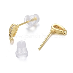 Accessoires de puces d'oreilles en laiton zircone cubique claire micro pavé&nbsp;ZIRC-L098-039G