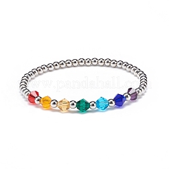 4 pièces 4 couleurs verre toupie et laiton rond perlé bracelets extensibles ensemble pour femme&nbsp;BJEW-JB08712