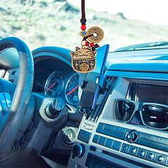 Décoration pendentif chat porte-bonheur et pièce de monnaie creux en laiton&nbsp;KEYC-WH0038-05AG
