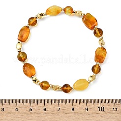 Pulseras elásticas con cuentas de ámbar natural y latón para mujeres y hombres.&nbsp;BJEW-JB13700