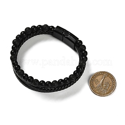Bracciali di perline rotonde in pietra lavica naturale e vetro&nbsp;BJEW-G732-01A