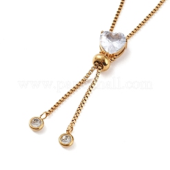 304 Edelstahl Kristall Strass Herz Box Kette Lasso Halsketten für Frauen&nbsp;NJEW-B131-03G