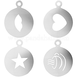 4 stücke 4 arten flache runde 304 edelstahl cafe schaum spray vorlage&nbsp;AJEW-GF0012-39