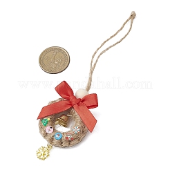 Weihnachtsdekorationen mit Schleifenanhänger aus Holz und Polyester&nbsp;HJEW-JM04193-01