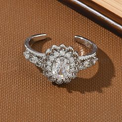 Messing Micro Pave Zirkonia Manschette offene Ringe&nbsp;RJEW-C163-19P