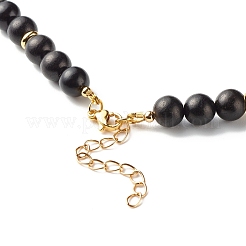 Collier rond en pierre de lave naturelle et perles de bois pour hommes femmes&nbsp;NJEW-JN03696