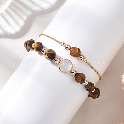 2 bracelet en perles œil de tigre naturel&nbsp;BJEW-JB13009-01