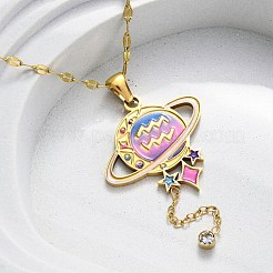 304 Edelstahl Hot Pearl Emaille Konstellation Planet Anhänger Halsketten&nbsp;NJEW-D310-01J-G