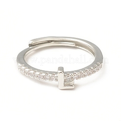 Bague réglable avec lettre initiale en zircone cubique transparente&nbsp;RJEW-C052-01P-L
