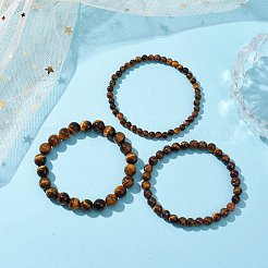 3 Stück runde Stretch-Armbänder aus natürlichen Tigerauge-Perlen&nbsp;BJEW-JB10964