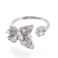 Schmetterling Messing Micro Pave klare Zirkonia Manschettenring-Einstellungen&nbsp;KK-T076-54P