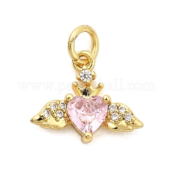 Breloques en forme de cœur avec ailes en laiton micro pavé de zircones cubiques&nbsp;KK-C134-13G
