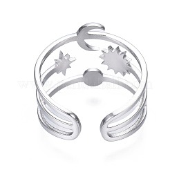 Anillo abierto de acero inoxidable 304 con forma de luna y estrella que no se deslustra.&nbsp;RJEW-T023-32P