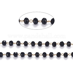 Catene di perline di vetro sfaccettate fatte a mano in ottone&nbsp;CHC-F012-02B