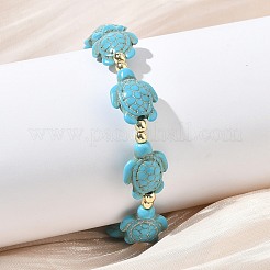 Braccialetti elastici in turchese sintetico e perline di ematite non magnetica per donne e uomini&nbsp;BJEW-JB13729-02