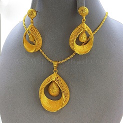 Set di collana con ciondolo a goccia in lega e orecchini pendenti a bottone&nbsp;FS-WGC8386-01