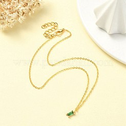 Halskette mit rechteckigem Glasanhänger und goldenen Messingkabelketten für Damen&nbsp;NJEW-FZ00012