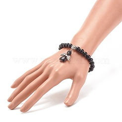Bracciale elasticizzato con perline turchesi sintetiche (tinte) con ciondolo a forma di teschio&nbsp;BJEW-JB08286-03