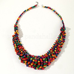 Colliers bohèmes en perles de bois et perles multi-rangs pour femmes&nbsp;FS-WGD6EC4-01