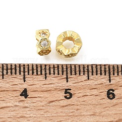 Perles hexagonales en laiton micro-pavées de zircon cubique transparent de style européen&nbsp;KK-Z156-01G-03