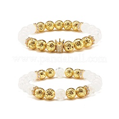 Set aus elastischen Armbändern mit runden Perlen aus natürlichem Knisterquarz und Lavagestein&nbsp;BJEW-JB07206