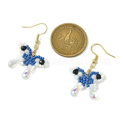 Pendientes colgantes de piedra dorada azul sintética y piedra lunar arcoíris natural&nbsp;EJEW-MZ00318-05