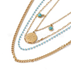 Collana a più strati con ciondolo sole turchese sintetico con perline di plastica&nbsp;NJEW-P269-18B-G