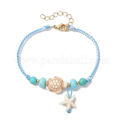 Bracelets à breloques en perles turquoise synthétiques teintées d'étoiles de mer et de tortues&nbsp;BJEW-MZ00257-02