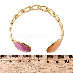 Armreifen aus 304er Edelstahl mit breiter Kette und pinkfarbener und orangefarbener Emaille für Damen&nbsp;BJEW-A159-01B-G