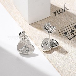 Orecchini a bottone con micro pavé di zirconi chiari in ottone placcato cremagliera&nbsp;EJEW-K299-01P-D