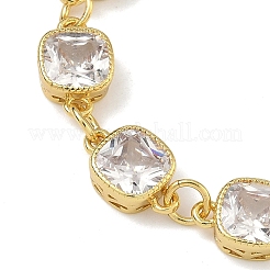 Quadratische Gliederarmbänder aus Messing mit Zirkonia-Pavé für Damen&nbsp;BJEW-P385-08G-03