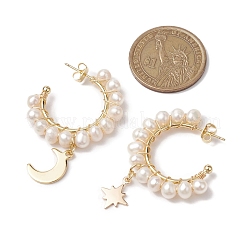 Orecchini a mezzo cerchio pendenti con perle naturali luna e stella&nbsp;EJEW-JE05895-02