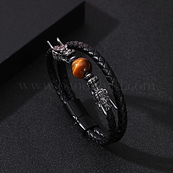Braccialetti intrecciati in cordino di pelle PU nera&nbsp;PW-WG503E5-01