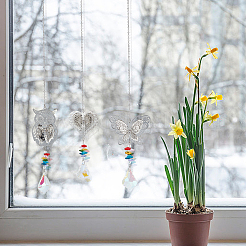 8 pièce 8 styles de décorations suspendues en laiton en forme de cœur creux/hibou/ange/papillon&nbsp;HJEW-AN0001-03