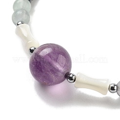 Braccialetti da donna con fluorite naturale rotonda&nbsp;BJEW-K251-02B