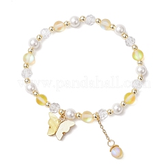 Braccialetti elastici con perle rotonde di pietra di luna sintetica e conchiglia tinte e satinate&nbsp;BJEW-JB11822-05