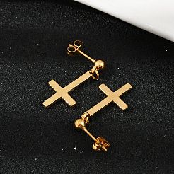 Christliche Ohrstecker mit umgedrehtem Kreuz aus Edelstahl 201&nbsp;EJEW-P314-01A-G