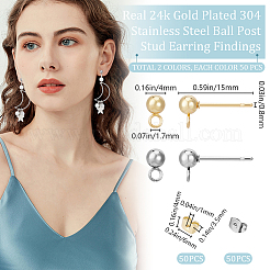 100 pièce de 2 styles de boucles d'oreilles à tige rondes en acier inoxydable 304&nbsp;STAS-BBC0004-81