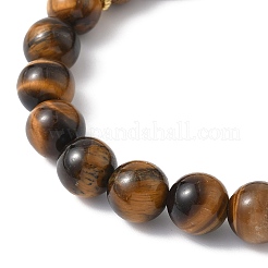 2 set di 2 braccialetti elastici con perline rotonde in legno e occhio di tigre naturale per uomo e donna&nbsp;BJEW-JB12350