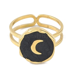 Ionenplattierung (IP) 304 Edelstahl Emaille flach rund mit Mond Fingerringe&nbsp;RJEW-L107-065G-02