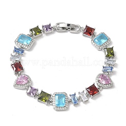 Messing-Mikropflaster-Armbänder mit bunten Zirkonia-Rechtecken&nbsp;BJEW-G764-07P