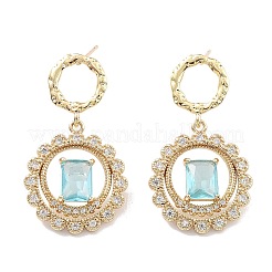 Orecchini a bottone tondi piatti in ottone color oro chiaro con micro pavè di zirconi&nbsp;EJEW-Q800-48KCG