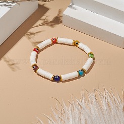 Pulsera elástica heishi surfer de arcilla polimérica hecha a mano&nbsp;BJEW-TA00223