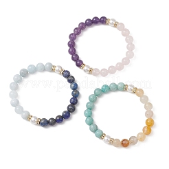 3 pulsera elástica con cuentas de piedras preciosas mixtas naturales para mujer&nbsp;BJEW-JB13193