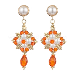 Boucles d'oreilles rondes en perles de verre et perles de verre faites à la main&nbsp;EJEW-MZ00280